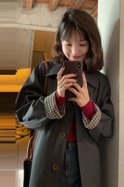 Women's Mid-Length Trench Coat - 2025 Spring Autumn Plaid Chic Style, Small Size, Korean Fashion for Early Fall