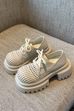 Women's Retro Woven Hollow Loafers - 2025 Summer Slip-On Thick-Soled Leather Shoes, Breathable Comfort, Stylish Casual Footwear
