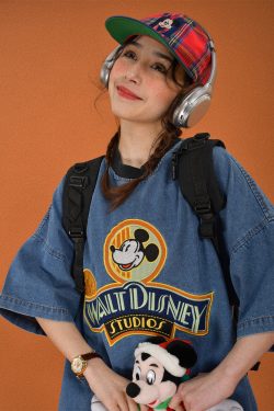Women's Vintage Cartoon Embroidery Short Sleeve Denim T-Shirt - Loose Fit Round Neck Summer Top, Y2K Style