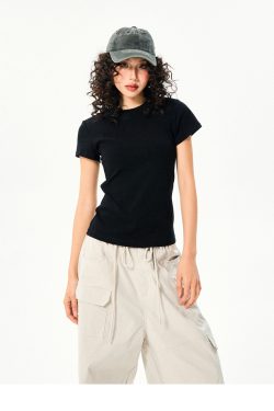 Women’s Vintage Slim Fit Crop Top - Basic Versatile Solid Color Short Sleeve T-Shirt for Summer Casual Style