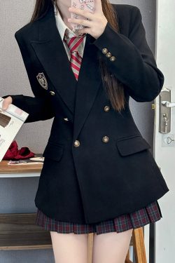 Women's Waist-Defined Pudding Bear JK Uniform Set Jacket - Small Size, Trendy 2025 Style, Perfect for Y2K and Korean Fashion