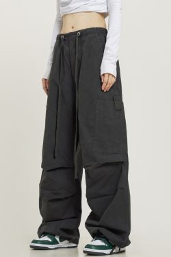 Women's White Loose Casual Paratrooper Pants - Unisex Wide-Leg Straight Trousers - Y2K Inspired Fashion
