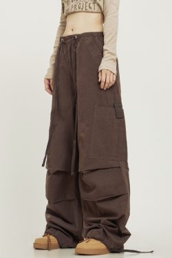 Women's White Loose Casual Paratrooper Pants - Unisex Wide-Leg Straight Trousers - Y2K Inspired Fashion