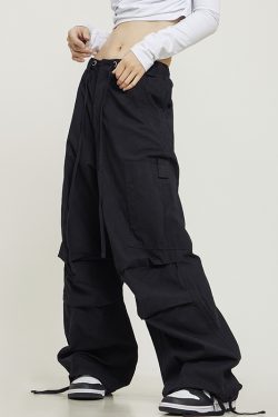 Women's White Loose Casual Paratrooper Pants - Unisex Wide-Leg Straight Trousers - Y2K Inspired Fashion