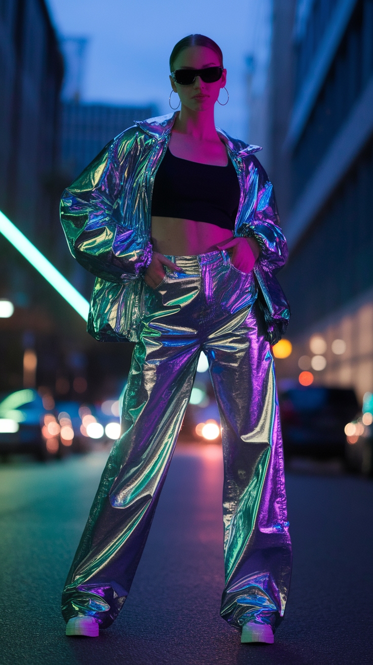 How to Style Metallic Jeans for a Trendy Vibe outfit idea