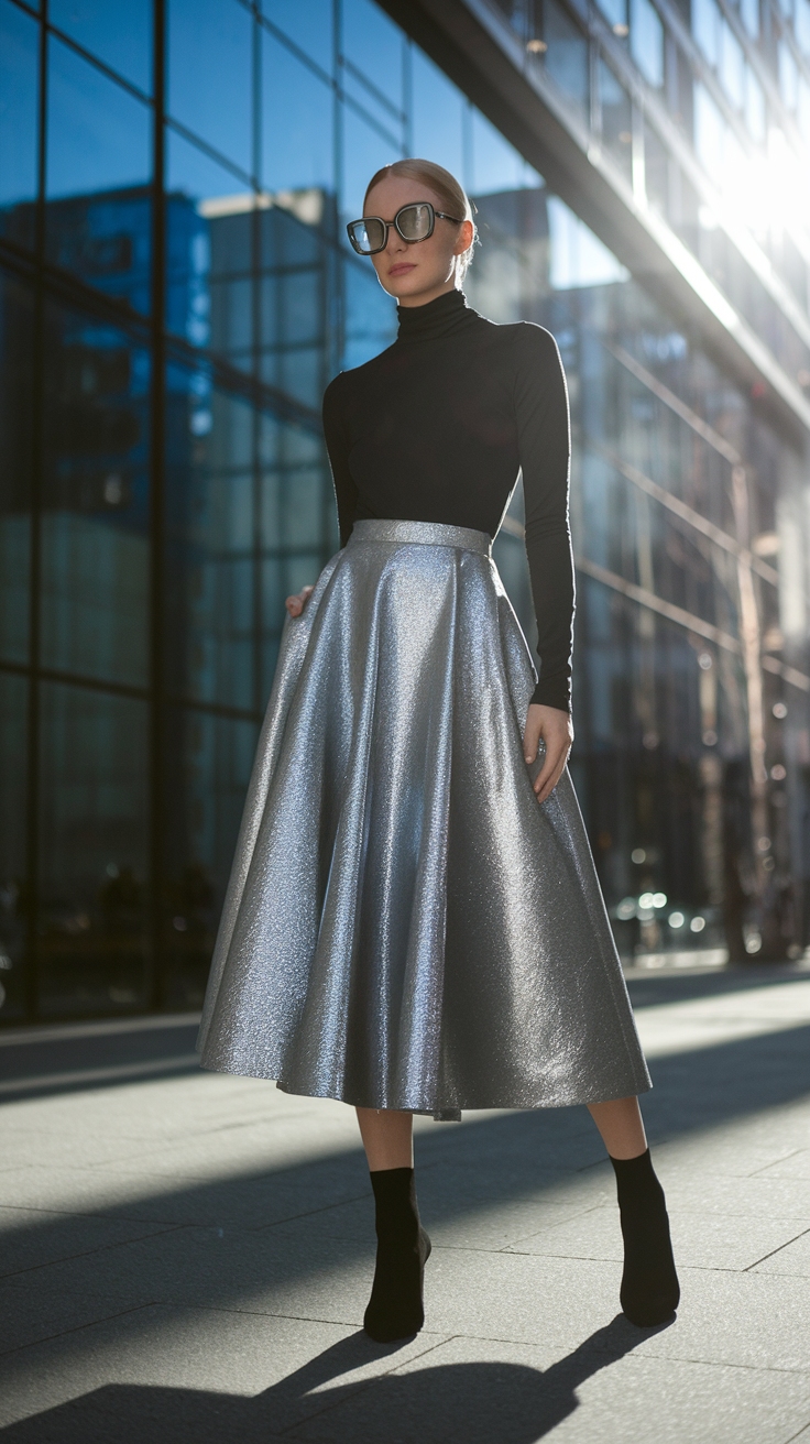 Versatile Looks with a Metallic Midi Skirt outfit idea