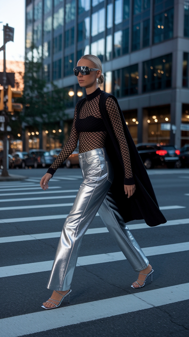 Trendy Metallic Pants Outfit Silver for a Night Out outfit idea