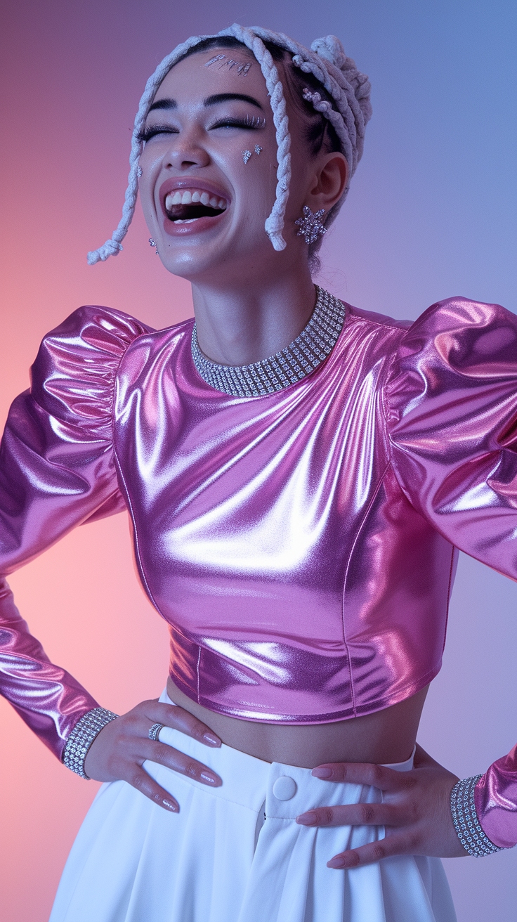 Dazzling Pink Metallic Top for a Night Out outfit idea