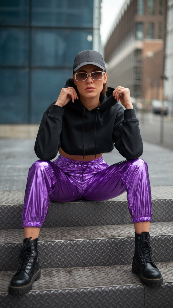 Purple Metallic Pants Outfit: Bold Choices for Fashionista outfit idea