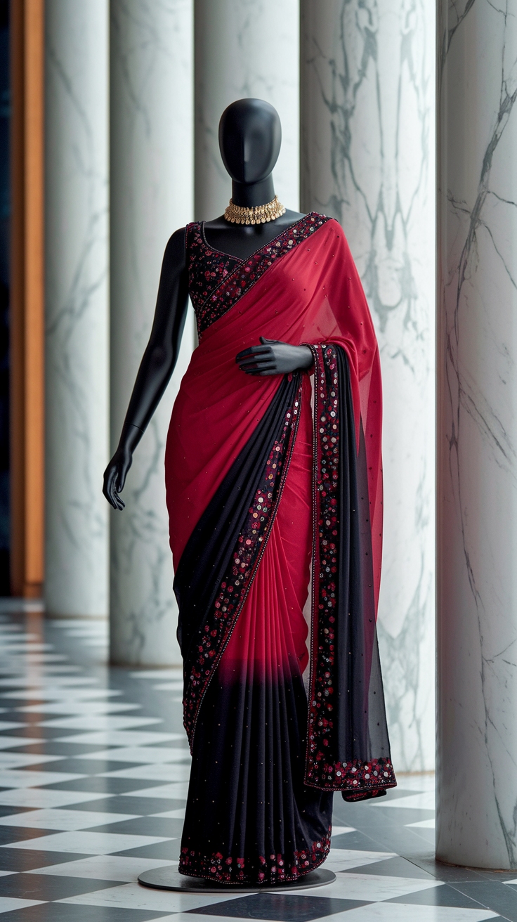 Red and Black Saree: Traditional Meets Modern Elegance outfit idea