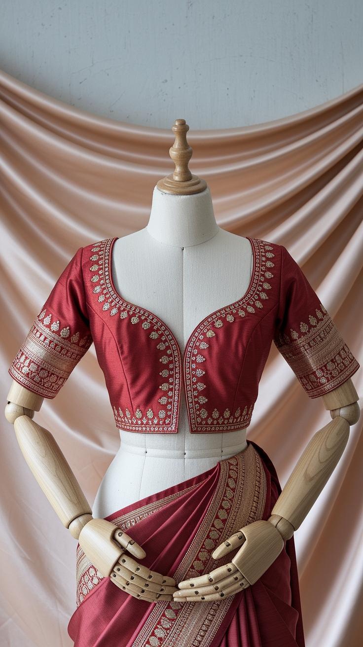 Creating Stunning Red Colour Blouse Maggam Work Styles outfit idea