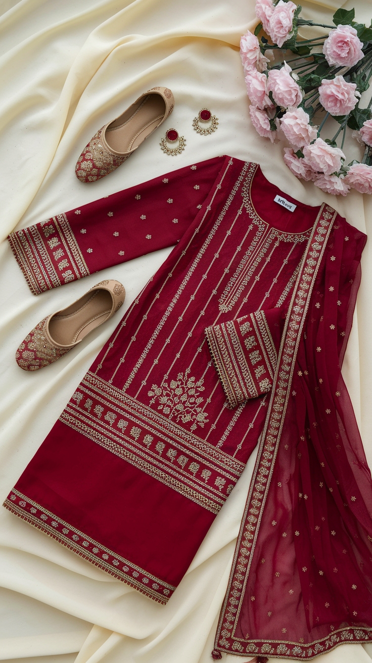 Stylish Red Colour Dress Pakistani for Festive Wear outfit idea