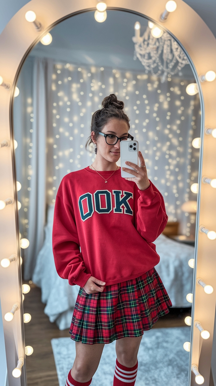 Stylish Red Crew Neck Outfit for Everyday Wear outfit idea