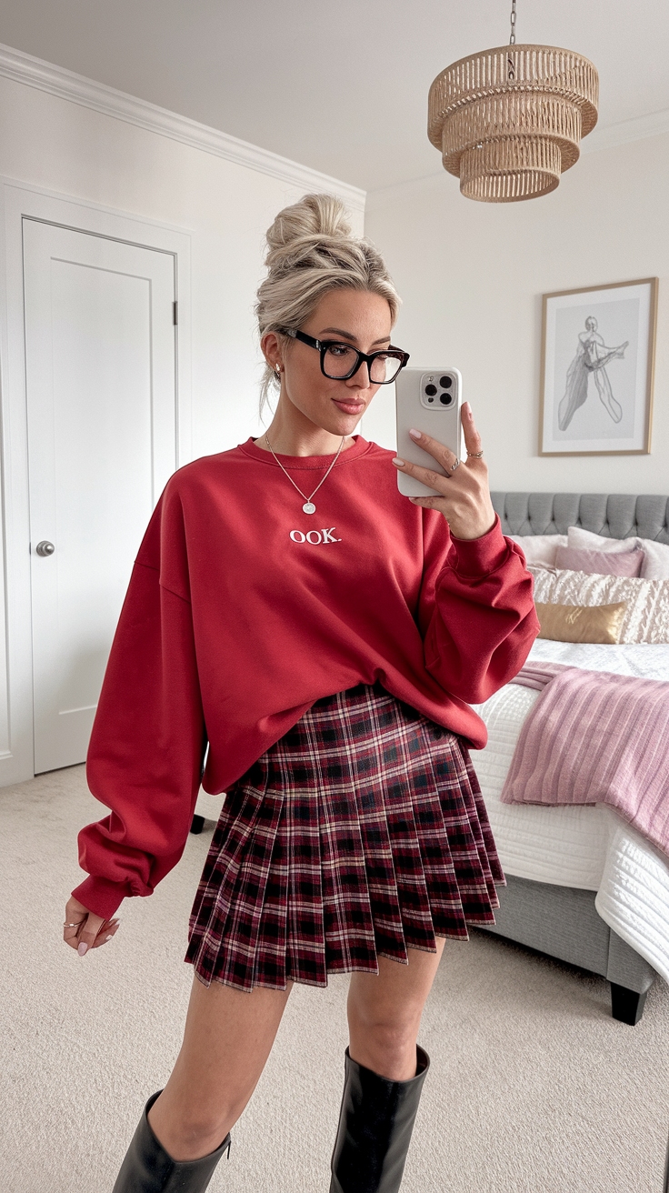 Chic Red Crewneck Outfit Combinations You’ll Love outfit idea