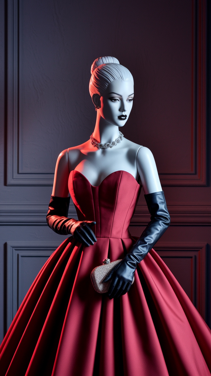 Elevate with a Red Dress and Black Gloves Ensemble outfit idea