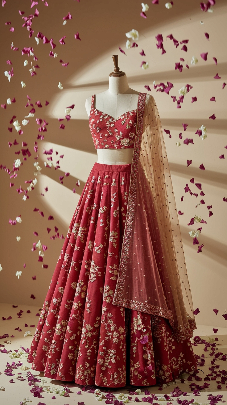 Stunning Red Floral Lehenga for Festive Celebrations outfit idea