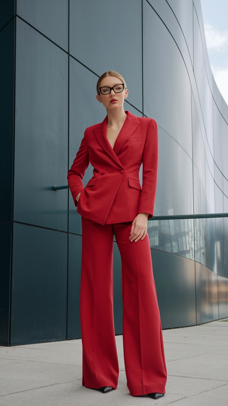 Sleek Red Formal Suit for Women: Power Dressing outfit idea