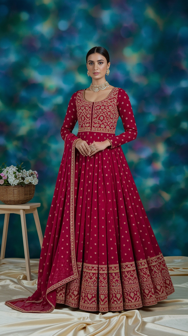 Elegant Red Georgette Anarkali Suits for Special Events outfit idea