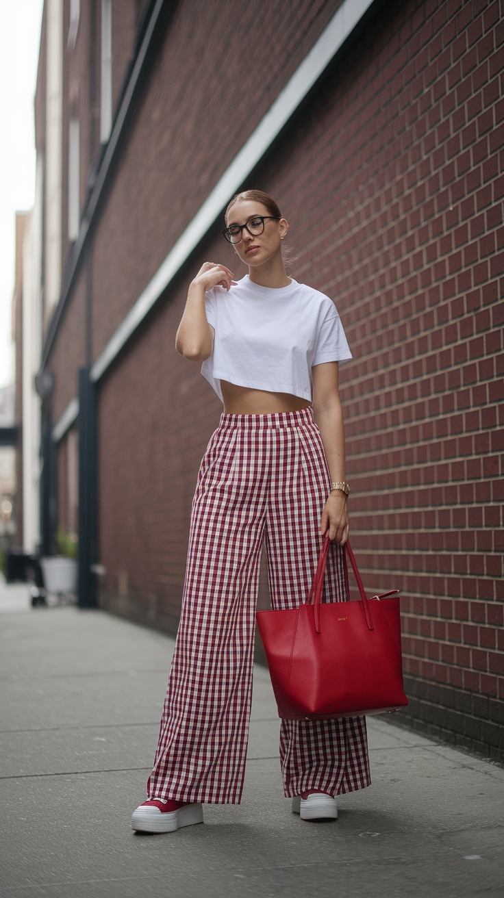 Casual Chic: Red Gingham Pants Outfit Inspiration outfit idea
