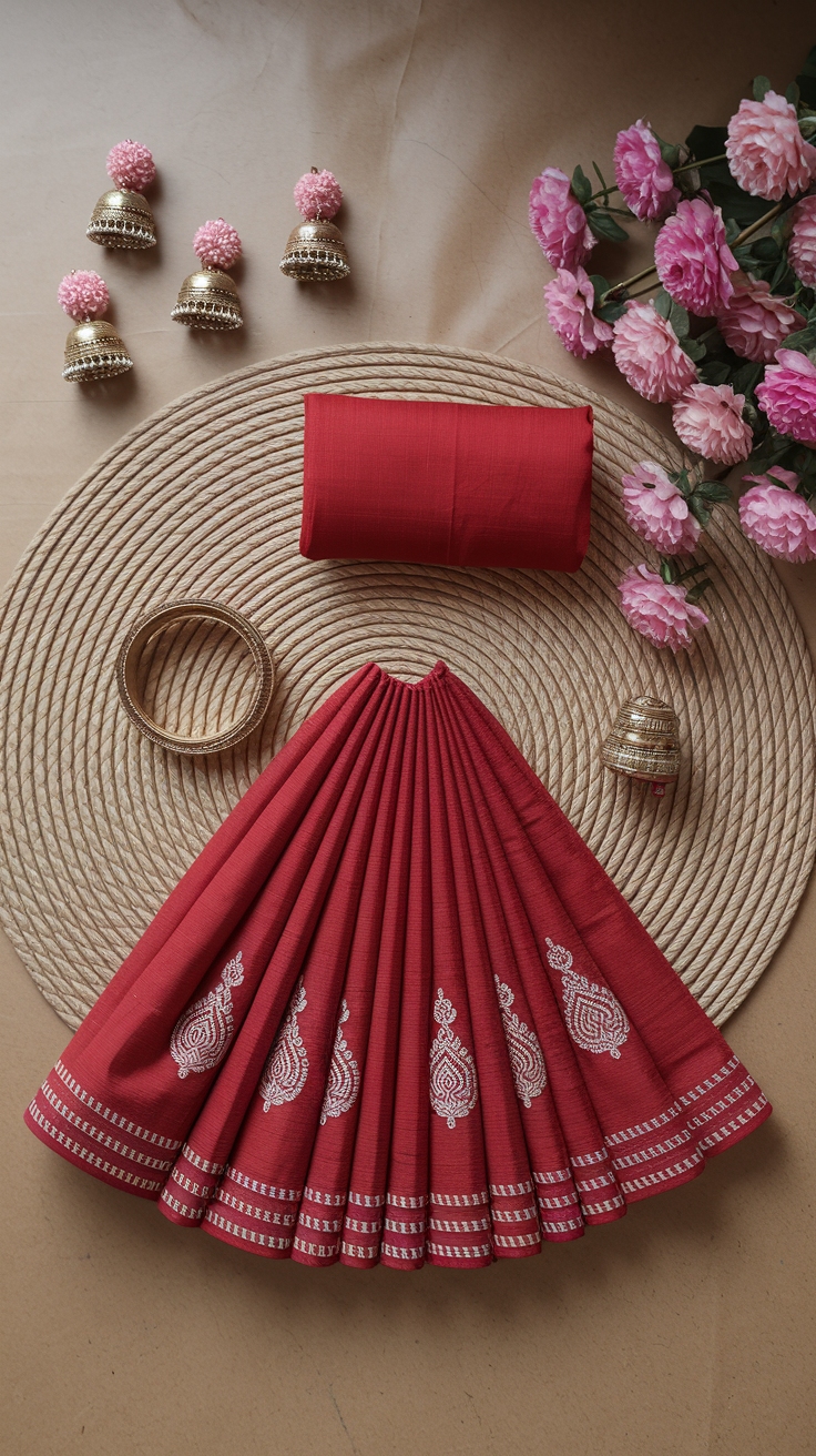 Red Jamdani Saree: A Blend of Tradition and Modern Style outfit idea
