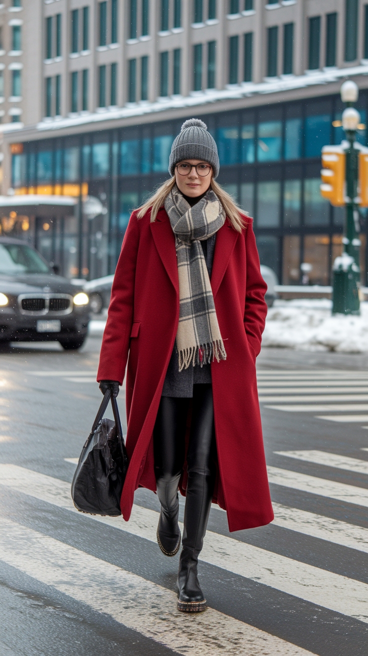 Red Long Coat Outfits: Stay Warm and Fashionable outfit idea