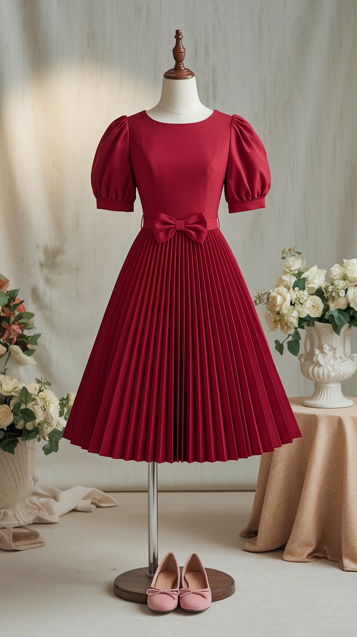 Chic Red Pleated Dress: Perfect for Summer Days outfit idea