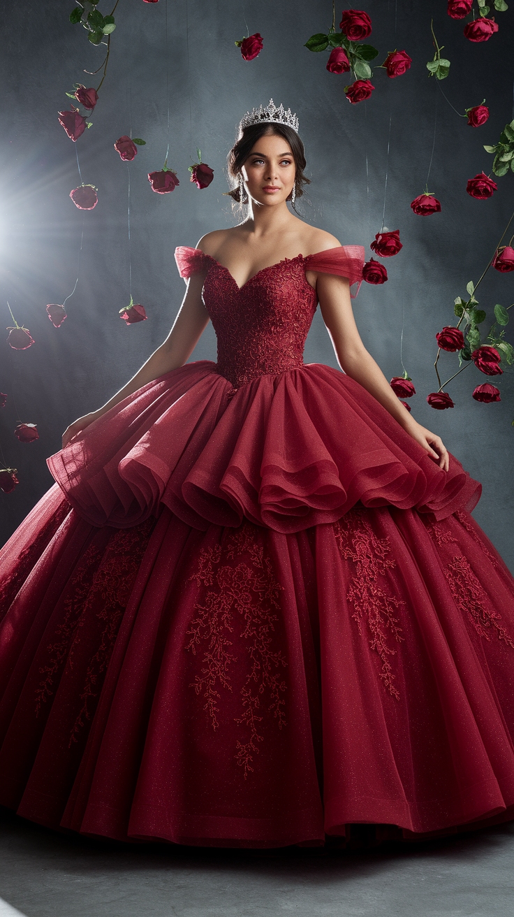 Dazzling Red Quince Dress for Your Special Celebration outfit idea