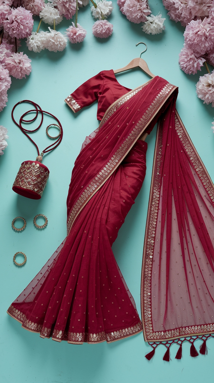 Timeless Red Saree with Dupatta for Festive Events outfit idea
