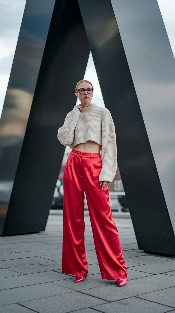 Sleek Red Satin Pants for a Modern Wardrobe outfit idea
