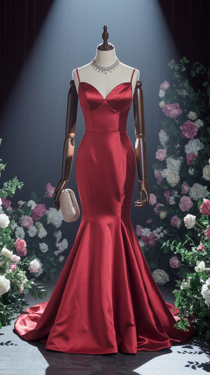 Show-Stopping Red Satin Prom Dress Trends outfit idea
