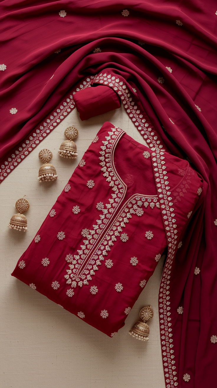 Traditional Red Shalwar Kameez for Festive Occasions outfit idea