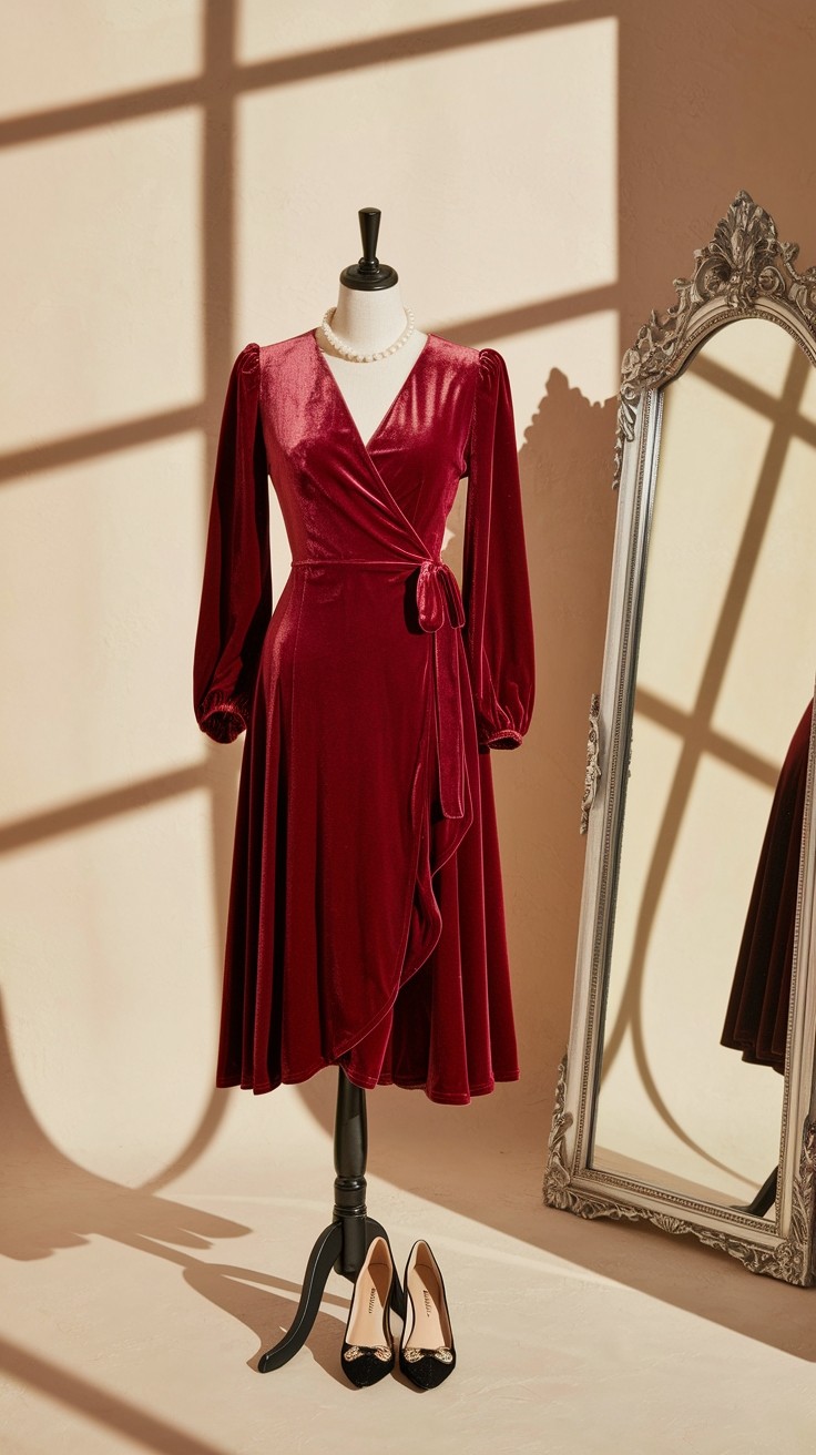Velvet Red Dress Outfit for Glamorous Evenings outfit idea