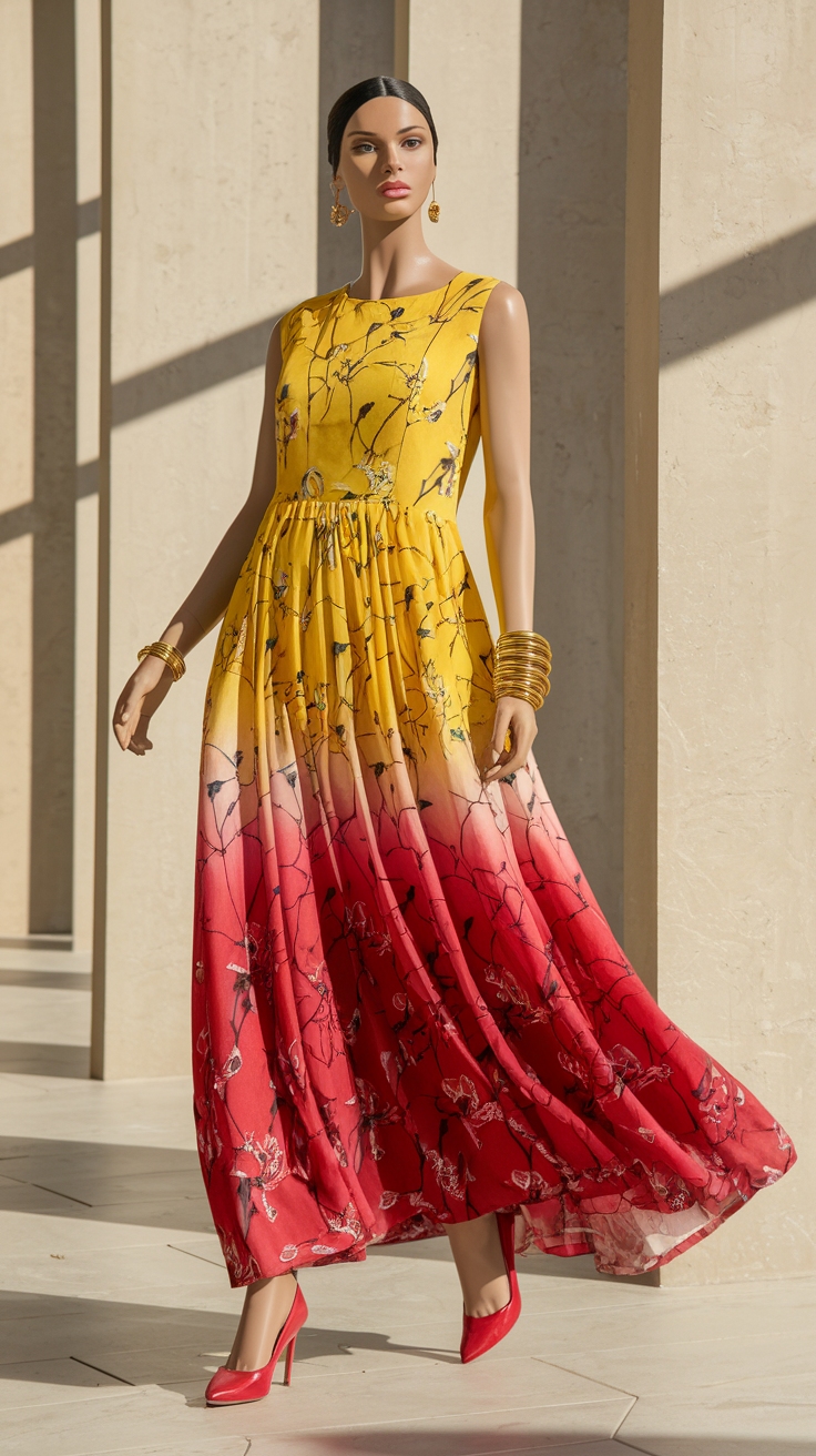 Yellow Red Combination Dress: Brighten Up Your Wardrobe outfit idea