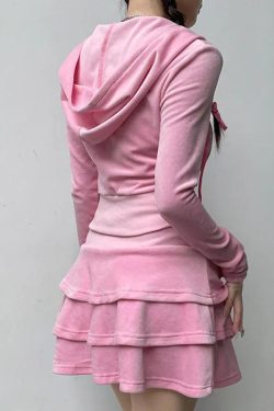 Style Core Aesthetics, New Style Trends - Pink Aesthetic Skirt & Hoodie Two Piece Set