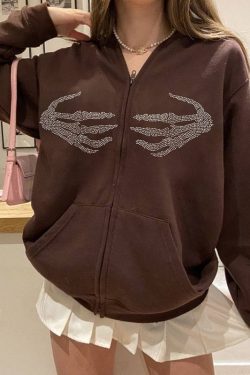 Style Core Aesthetics, New Style Trends - Y2K Skeleton Hands Hoodie